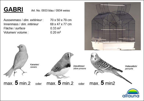 Gabri 32-47 Parakeet Cage Blue Shell/White Grid