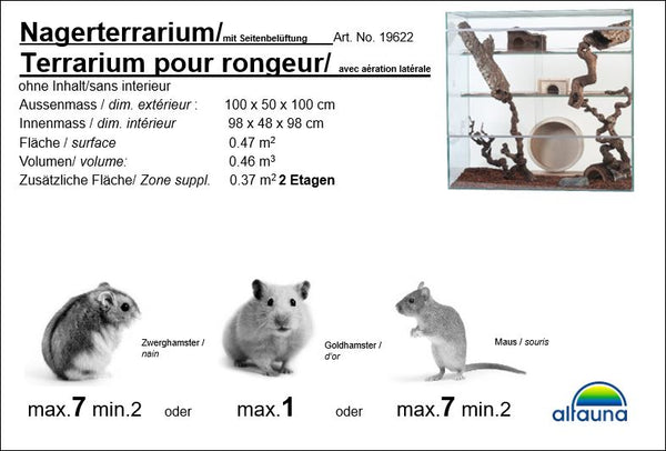 Terrarium pour rongeurs avec aération latérale à deux étages