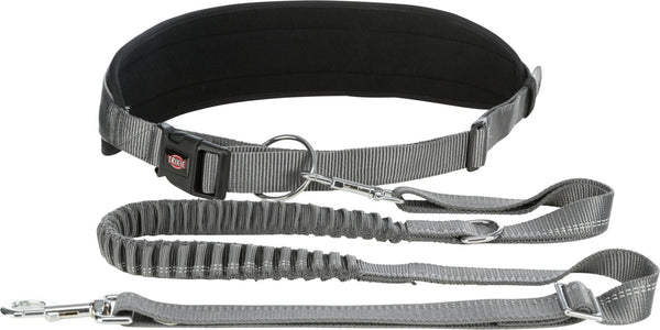 Belly belt with leash, nylon, size 75-120cm, graphite/black