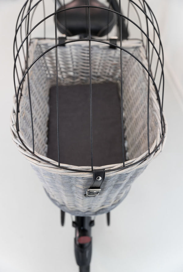 Bicycle basket with grid for luggage rack, wicker/metal, 35×49×55