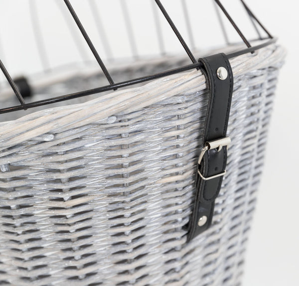 Panier à vélo avec grille pour porte-bagages, osier/métal, 35×49×55