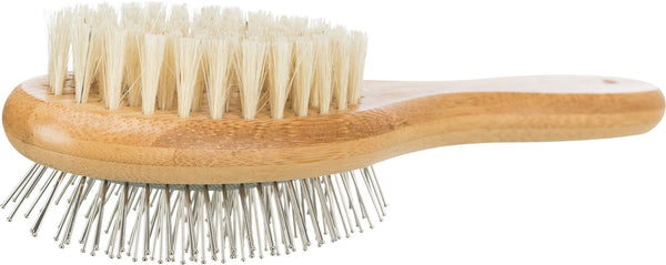 Brush, two-sided, bamboo, natural bristles &gt; metal