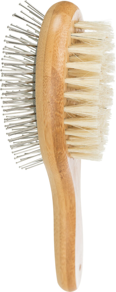 Brush, two-sided, bamboo, natural bristles &gt; metal