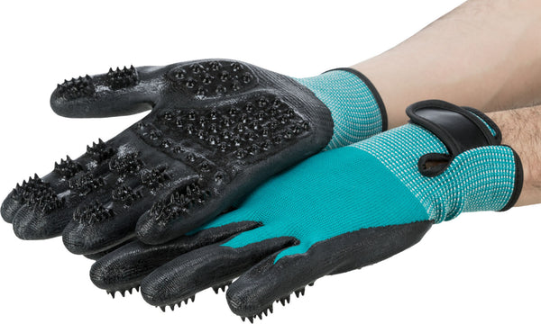 Gants de soin du pelage, 1 paire, nylon/caoutchouc, 16×23cm