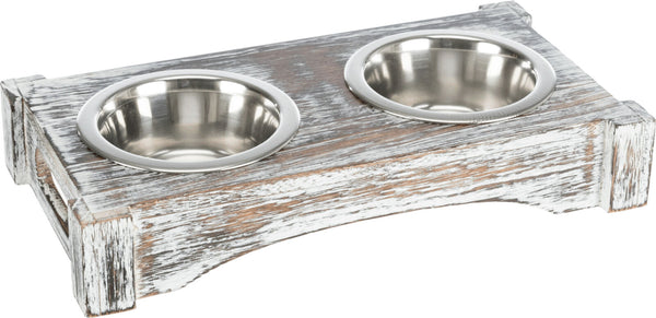 Bowl set, stainless steel/wood, white