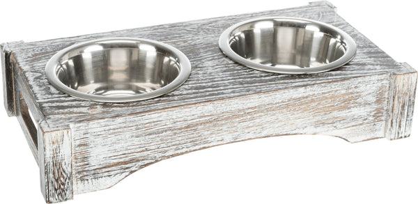 Bowl set, stainless steel/wood, white