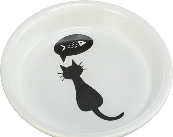 Ceramic bowl, cat, flat, white