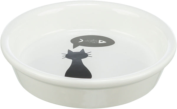 Ceramic bowl, cat, flat, white