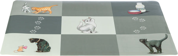 Patchwork Cat Bowl Mat, 44×28cm, Grey