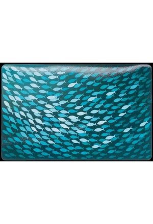 Tapis pour écuelle poisson, 44 × 28 cm, pétrole/bleu