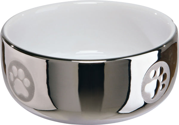 Ceramic cat bowl, 0.3 l/, silver/white