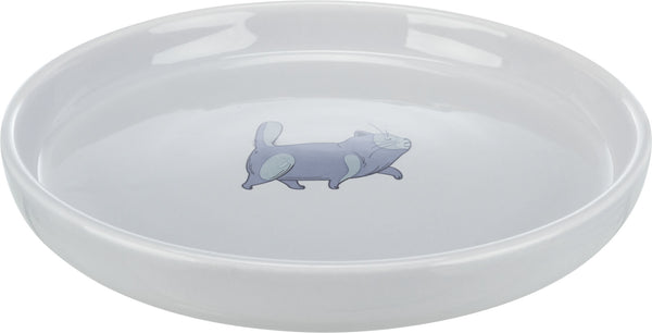 Bowl, flat and wide, cat, ceramic, 0.6 l/ø 23cm, gray