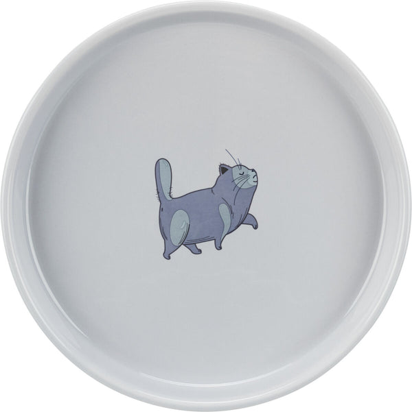 Bowl, flat and wide, cat, ceramic, 0.6 l/ø 23cm, gray