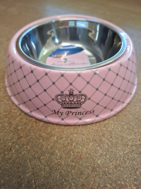 My Princess combined bowl melamine &gt; stainless steel, pink