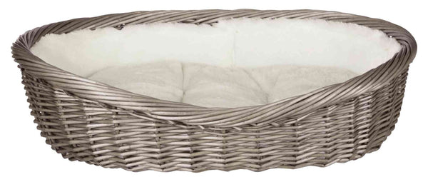 Basket, wicker, with cover and cushion, gray