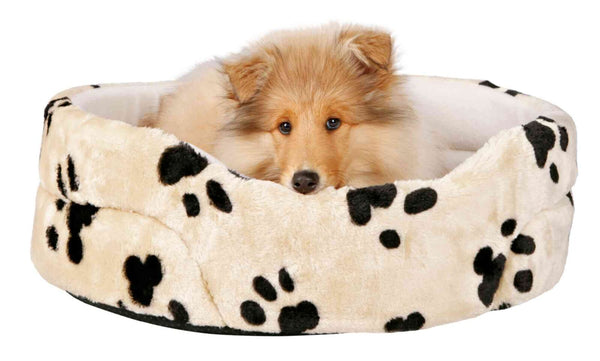 Dog bed "Charly", beige with paws