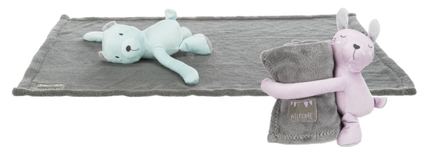 Junior set de doudou couverture/ours, peluche, 75×50cm, gris/mint