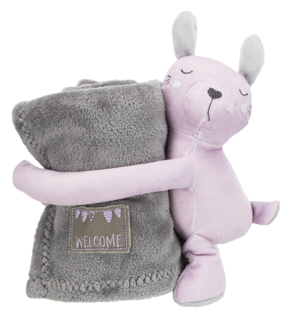 Junior set de doudou couverture/lapin, peluche, 75×50cm, gris/lilas