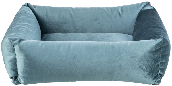 Malia bed, square, blue-gray