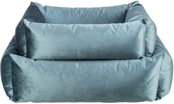 Malia bed, square, blue-gray