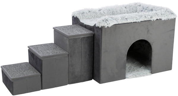 Harvey-Höhle mit Treppe, 119×47×50cm, grau/weiß-schwarz