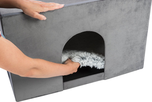 Harvey Cave with Stairs, 119×47×50cm, Grey/White-Black