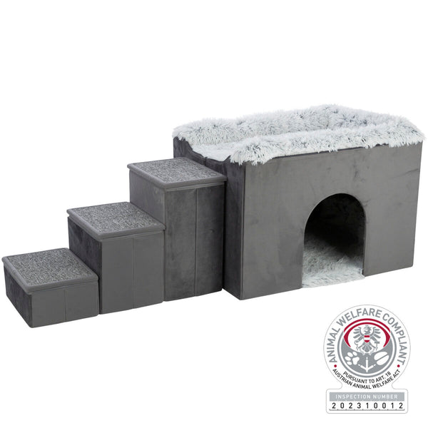 Harvey Cave with Stairs, 119×47×50cm, Grey/White-Black