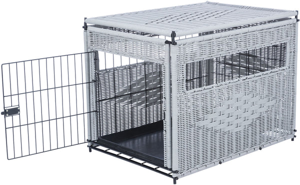 Home Kennel, polyrattan, M : 58 × 60 × 77 cm, gris clair