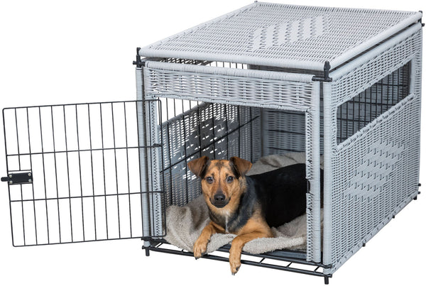 Home Kennel, Polyrattan, M: 58 × 60 × 77 cm, hellgrau