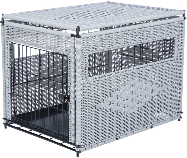 Home Kennel, Polyrattan, M: 58 × 60 × 77 cm, hellgrau