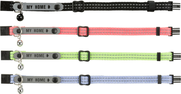 Cat collar with address tag, reflective, nylon