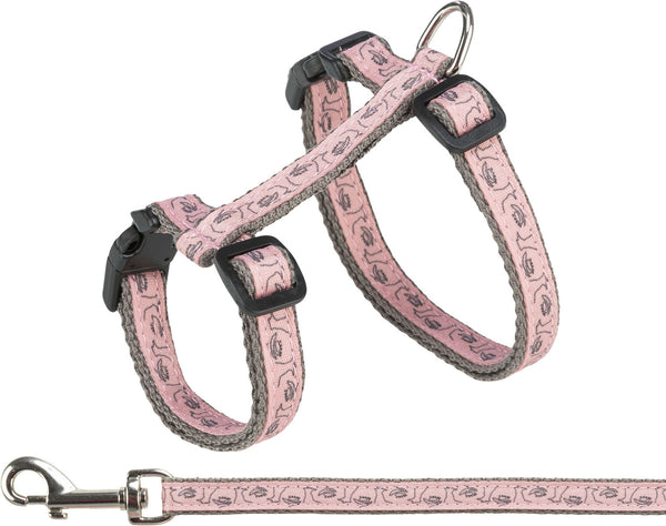 Cat harness with leash, 27-45 cm/13 mm, 1.20 m, grey/pink