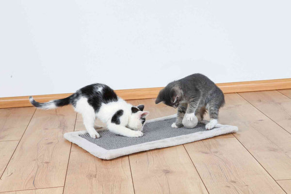 Scratching mat with plush edge, 55×35cm, light grey