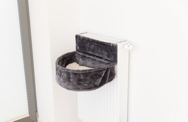 Sac douillet pour radiateur XXL, peluche, 55×15×36cm, gris foncé