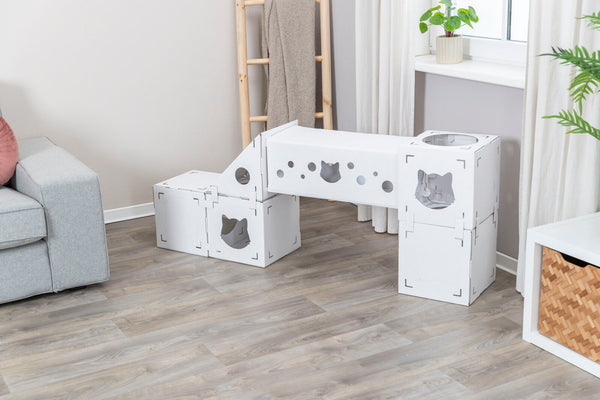 Meuble pour chats Finca Felice, carton, 125×62×62cm, blanc