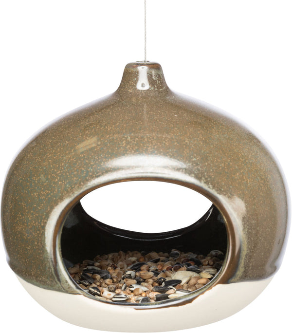 Hanging Bird Food Bowl, Ceramic, 12×14×12cm, Forest