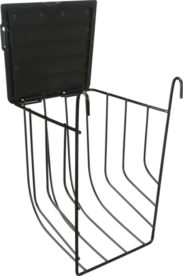 Hanging hay rack with lid, metal