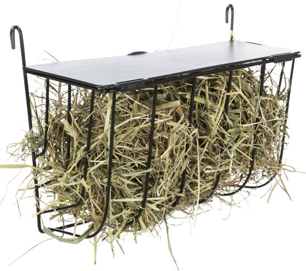 Hanging hay rack with lid, metal