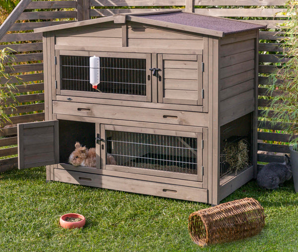 natura small animal hutch, 2 floors, gray