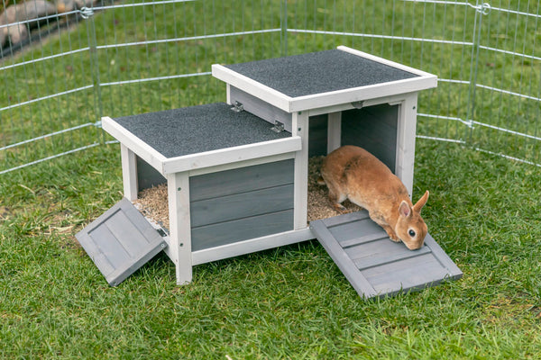 Natura Kleintierhaus mit 2 Eingängen, weiß/grau